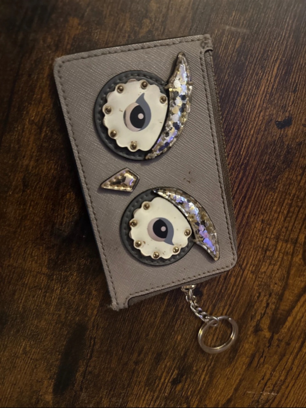 Kate spadeStylish Gray Wallet cardholder Keychain owl